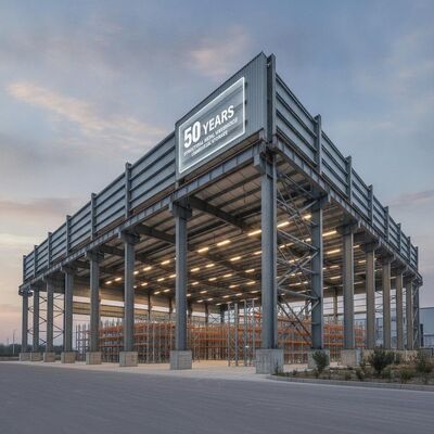 50 Anos de Armazém de Estruturas Metálicas Estrutura Estrutural Com Secção H Forte Construção de Aço Ideal para Armazenamento Comercial