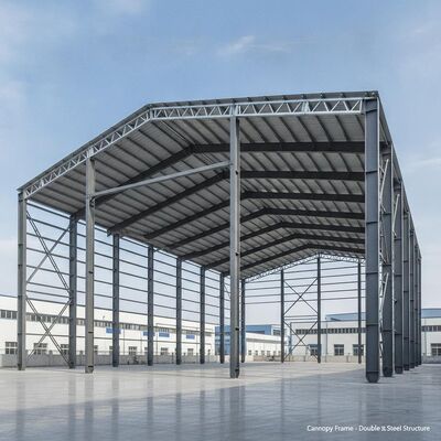 Armazém de estrutura de chapa de aço dupla Cannopy com superfície de pintura galvanizada ou anticorrosiva para longa duração
