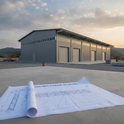 Plano de desenho do comprador armazém de estrutura metálica com tipo de fundação de concreto concebido para soluções de armazenamento escaláveis