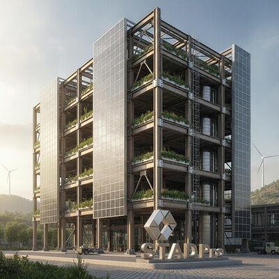Edifício de engenharia em aço projetado pelo STAAD Pro utilizando material reciclável para aplicações sustentáveis e de engenharia